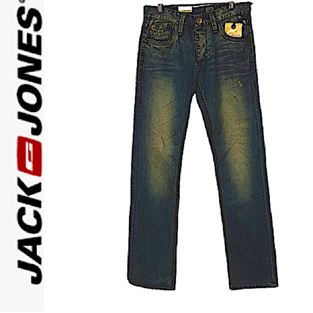Jack & Jones.NWT.Gorgeous straight leg distressed jeans.Unisex.Dark indigo.Sz 28